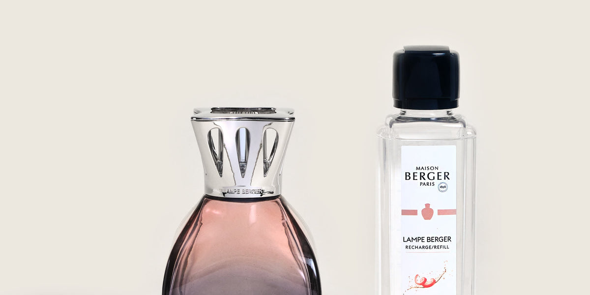 Lampe berger base en verre dépoli rose et bouchon en metal